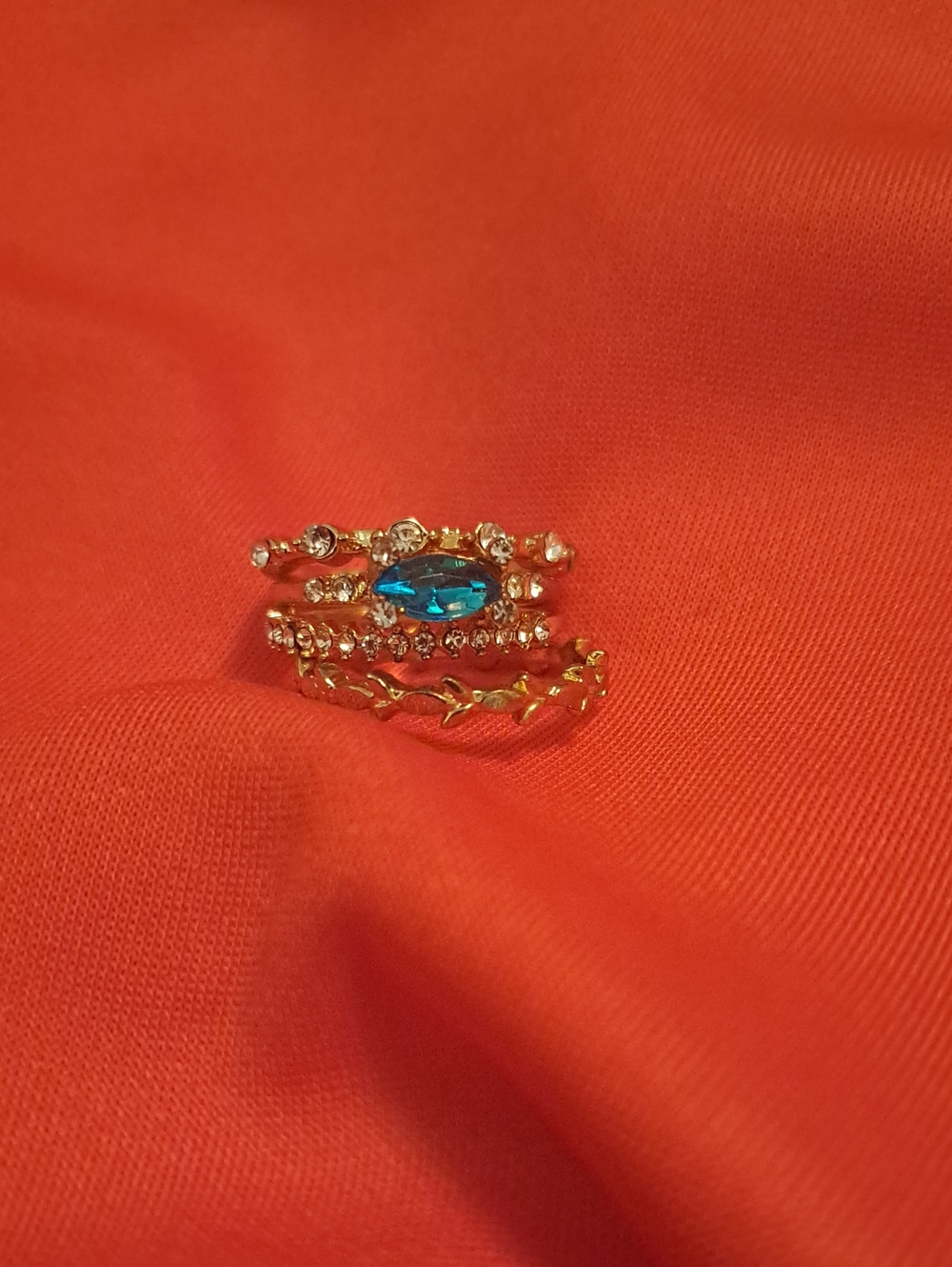 Gold Stackable Ring Set with Blue Center Stone